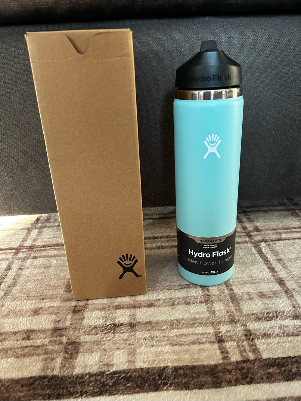 Hydro Flask 24oz Wide Mouth With Flex Straw Cap Lid Alphine Blue Tempshield NIB
